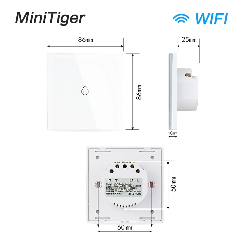 Умный настенный выключатель Minitiger с поддержкой Wi-Fi ЕС/Великобритания/США |