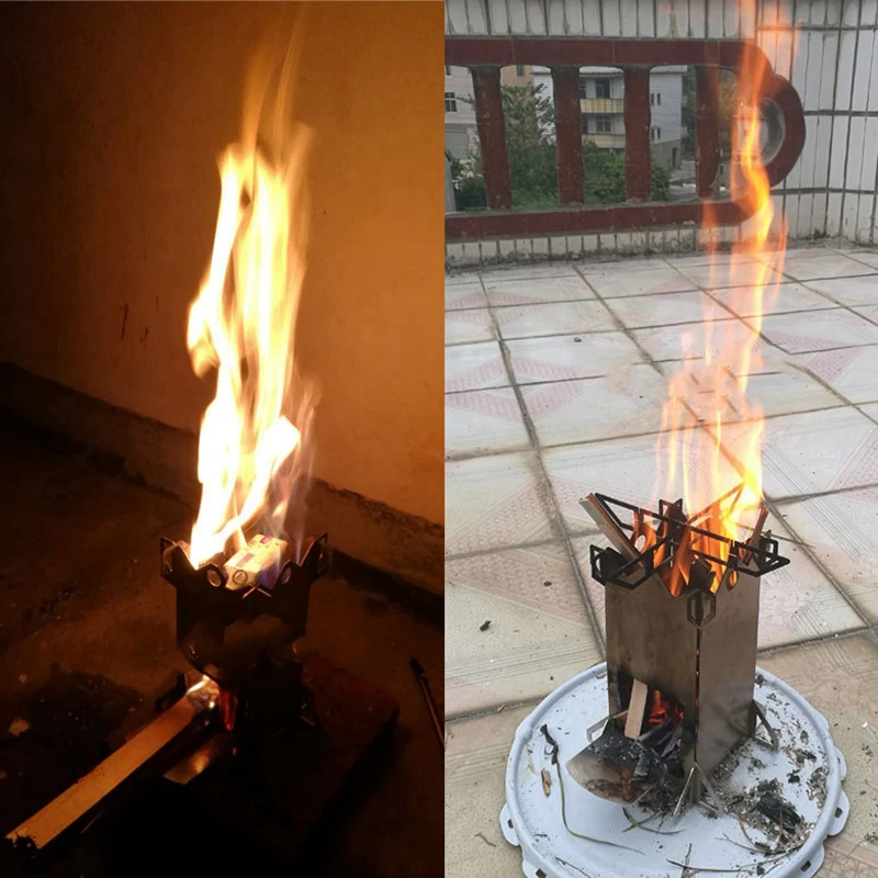 

Outdoor Camping Collapsible Wood Burning Stainless Steel Rocket Stove Backpacking Camp Tent Stove Portable Outdoor Wood Stove Ca