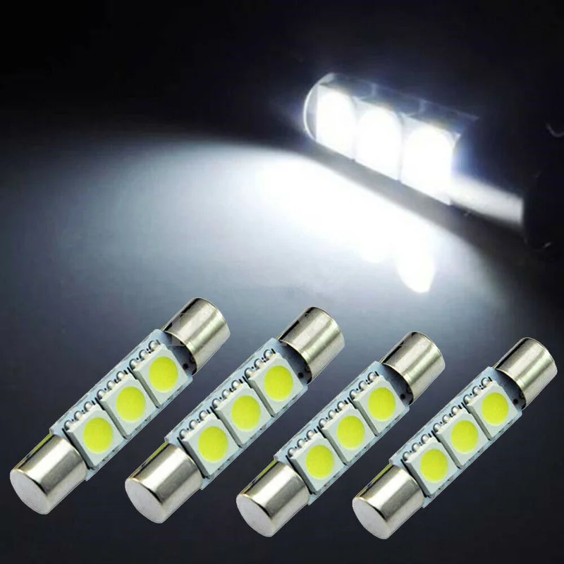 

4pcs Universal HID White 3-SMD 31mm 6641 Fuse LED Auto Replacement Bulbs for Car Vanity Mirror Lights Sun Visor Lamp White
