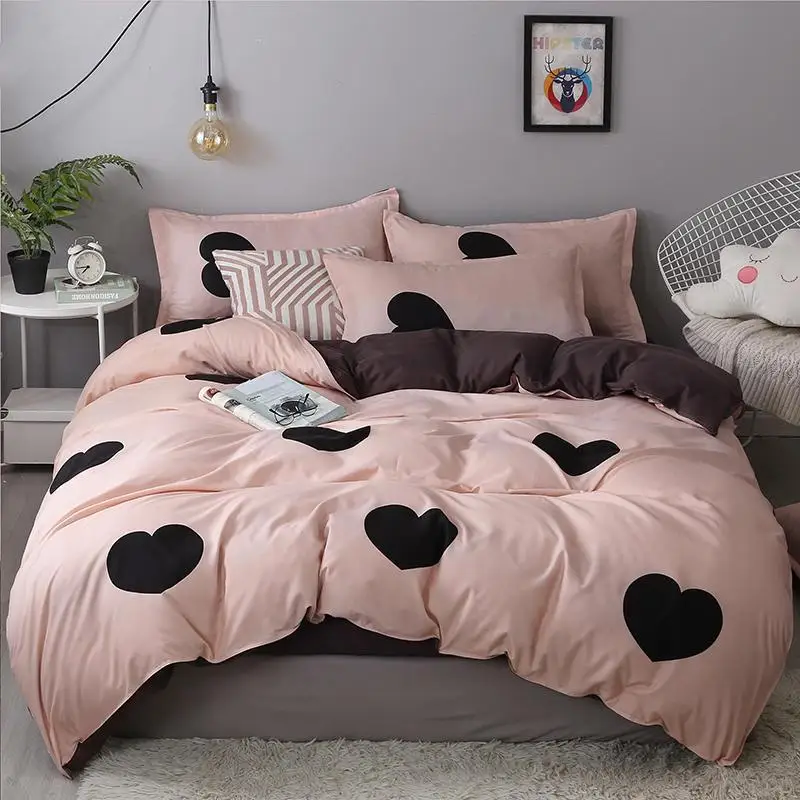 

62 women girl pink Dot heart Printing Bed linens cute Bedding Sets bed duvet cover set kid quilt cover bed sheets