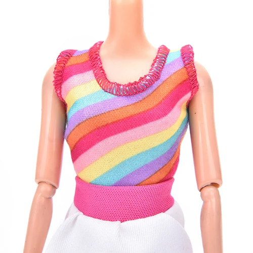 Модное мини-платье для куклы Барби с радужным принтом в полоску тонкая одежда