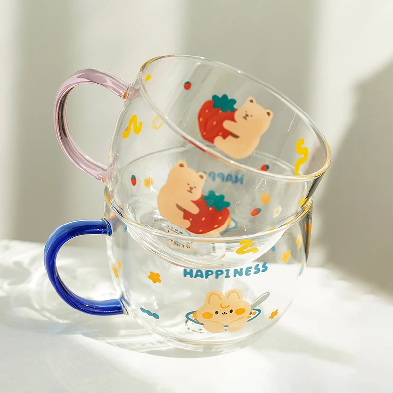 

509ml Cartoon Glass Mug Seal Rabbit Pattern Breakfast Milk Oatmeal Cup Home Office Tea Cup Large Capacity