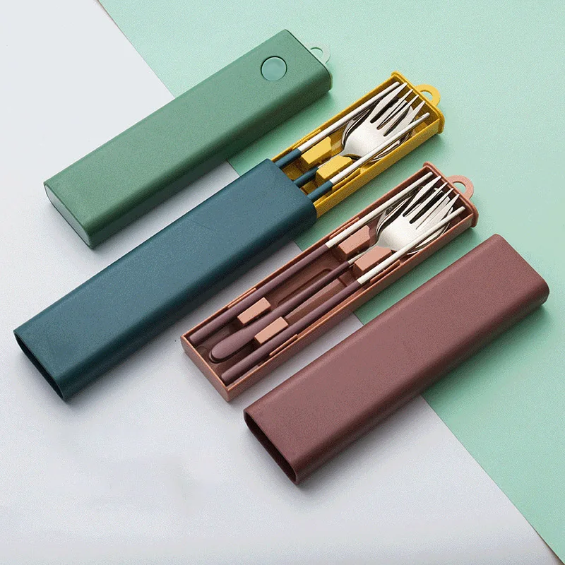 

304 Stainless Steel Korean Spoon, Fork, Chopsticks, 3 Piece Creative Web Celebrity Portable Tableware, Student Travel Pull Set