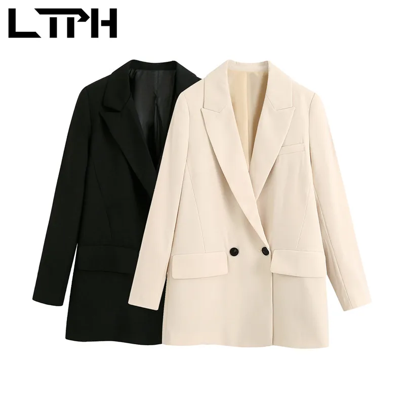 

LTPH Minimalist casual women blazers Double Breasted loose Lady Suit Coat solid color long sleeve Blazer Jackets 2021 Spring New