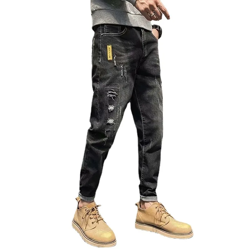 

Ripped denim jeans men's 2021 new Korean trendy brand straight loose slim-fitting casual hole hip hop teenager long pants