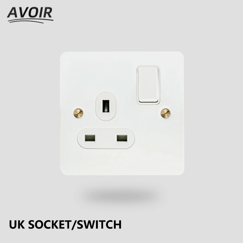 

Avoir Electrical Socket White Stainless Steel Material Panel Wall Power Sockets With Switch UK Double Plugs Receptacle 110V 220V