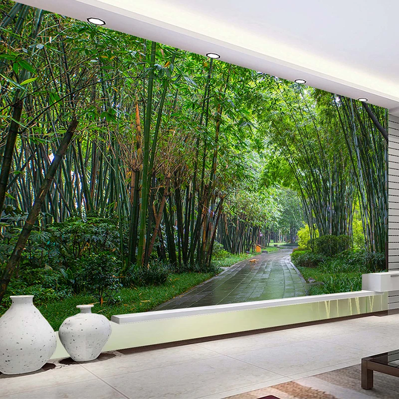 Настенная картина на заказ 3D обои с изображением зеленого бамбукового леса для