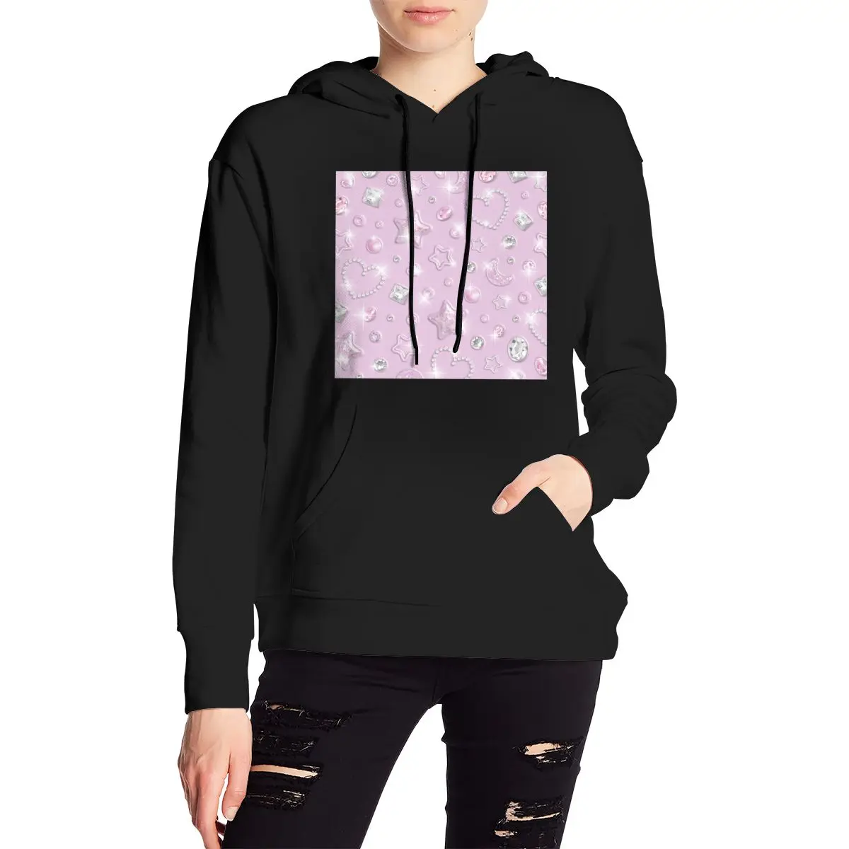 

Aesthetic Vintage Print sweater 90s Women Crop Top Cyber Y2K hoodie Tops Streetwear