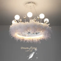 feather pendant lights droplights kids room hanging lamp crystal ball bedroom suspension wedding lighting fixture for bedroom
