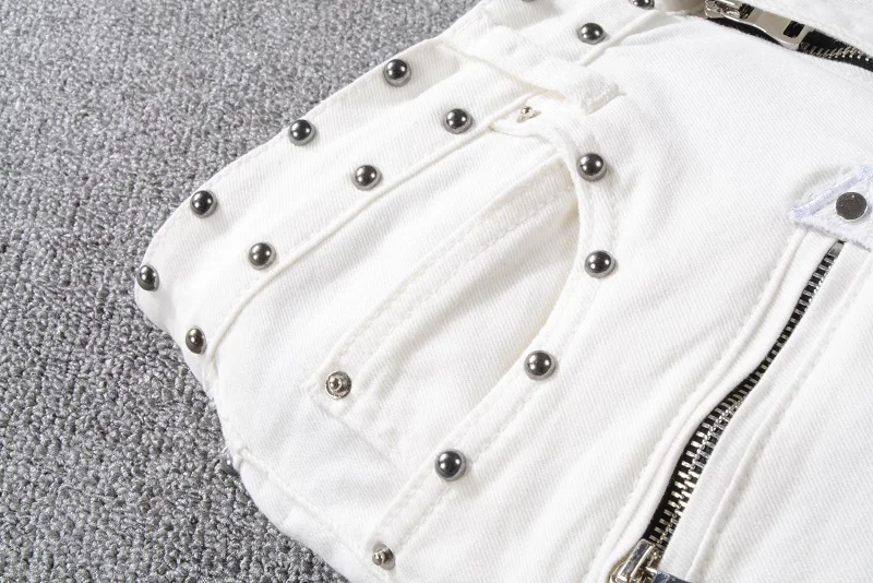 Idopy мужские мотоциклетные брюки с металлическими заклепками белые зауженные