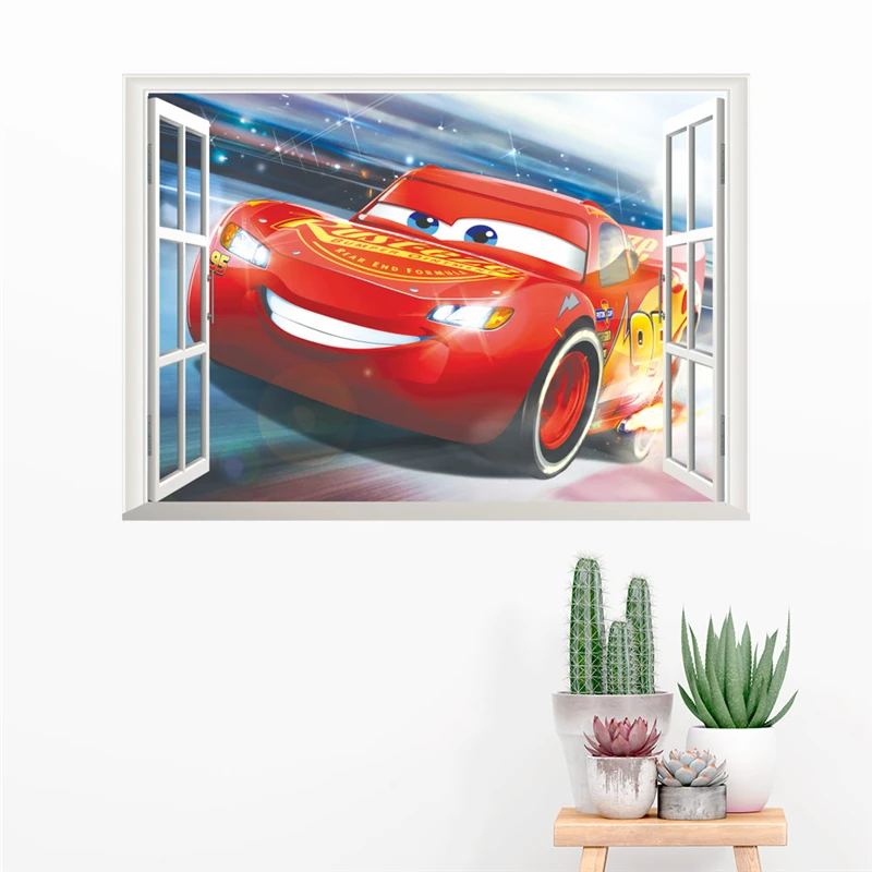 3d эффект мультфильм mcqueen 50*70 см наклейки на стену для детей комнаты домашний декор
