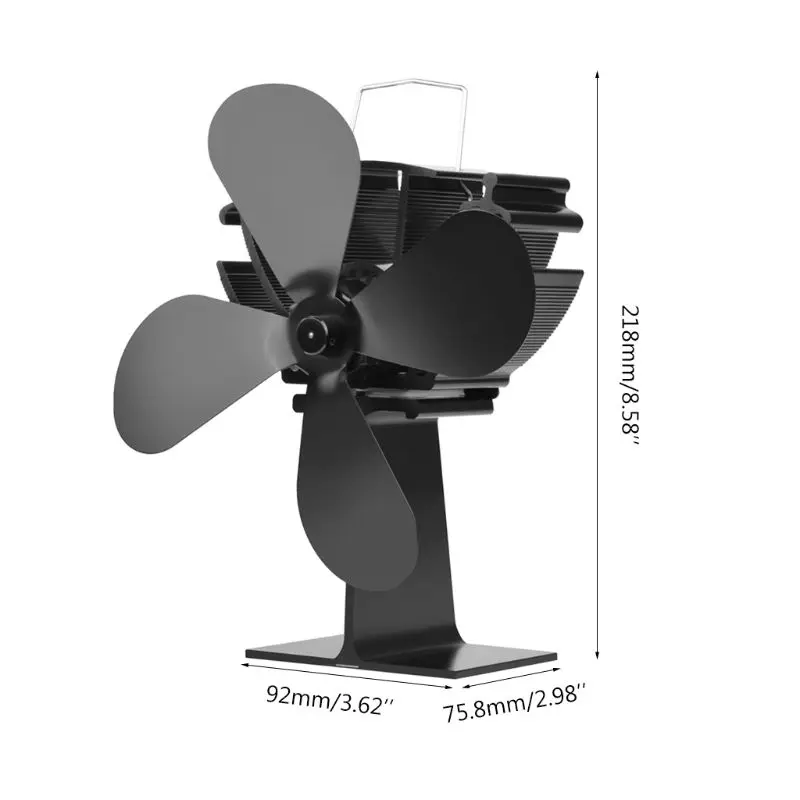 

4 Blade Heat Powered Stove Fireplace Fan with Thermometer Gauge Gloves Silent
