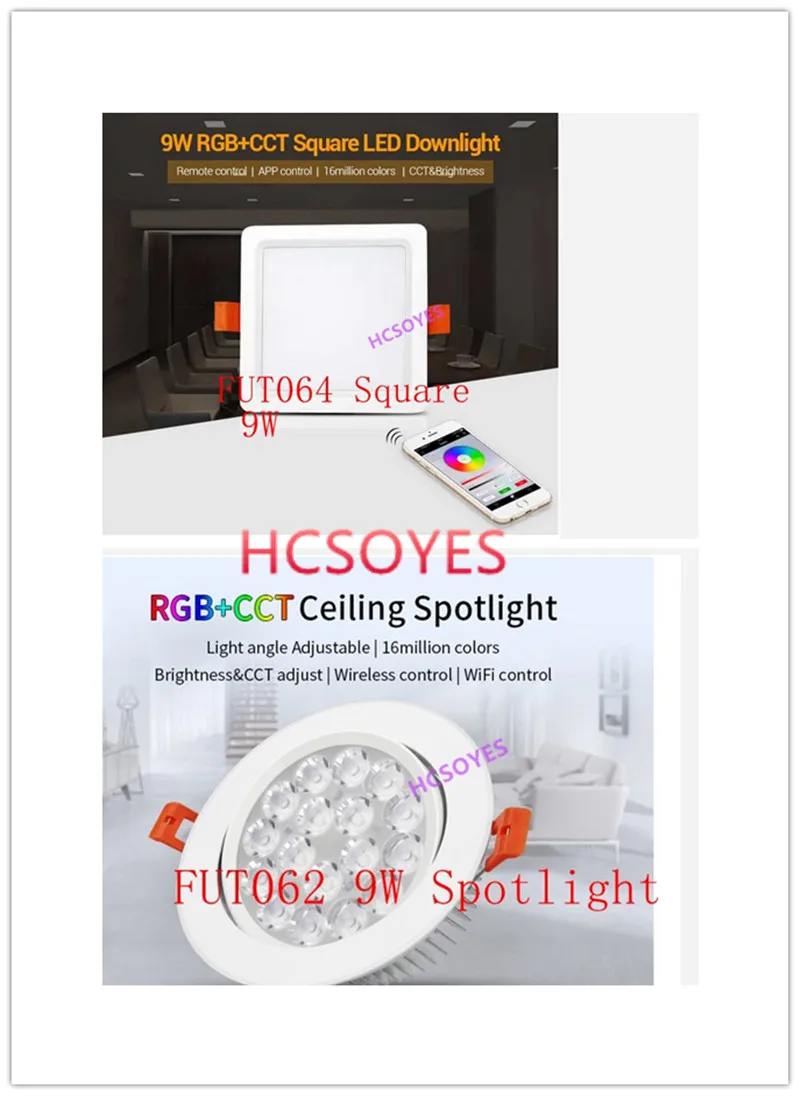 Milight FUT062 9 Вт/FUT064 9 Вт RGB+ CCT квадратный/RGB+ CCT светодиодный потолочный светильник регулируемый угол освещения 16 миллионов дистанционное управление