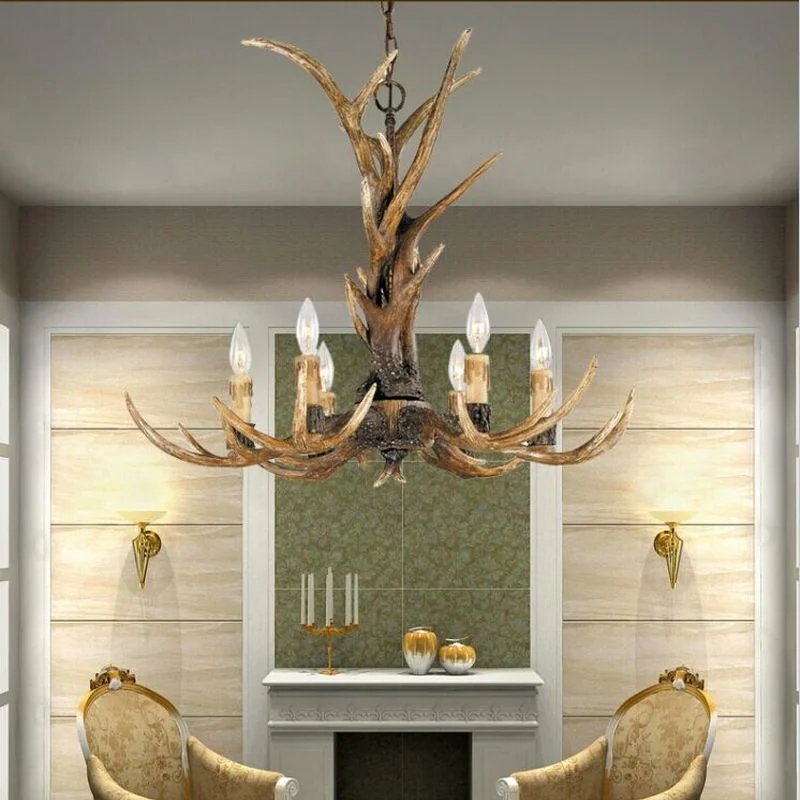 Смола оленьи рога Люстра светильник в стиле ретро Винтаж промышленных