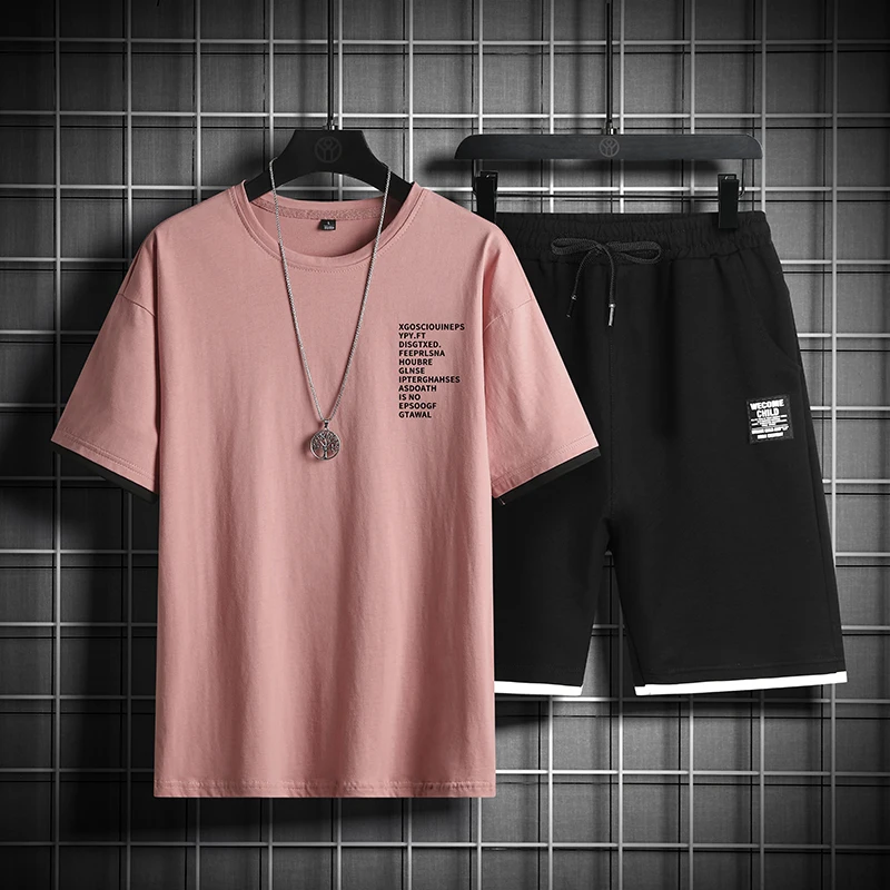 

2021 Mens Two Piece Set Summer Clothing Set Cotton Mens Casual Sweat Suits Fashion Priting Male Sportswear Jogging Suit 5XL