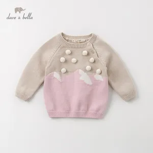 Зимний милый вязаный мягкий свитер для маленьких девочек DB11774, детский Модный пуловер, бутиковые топы для малышей