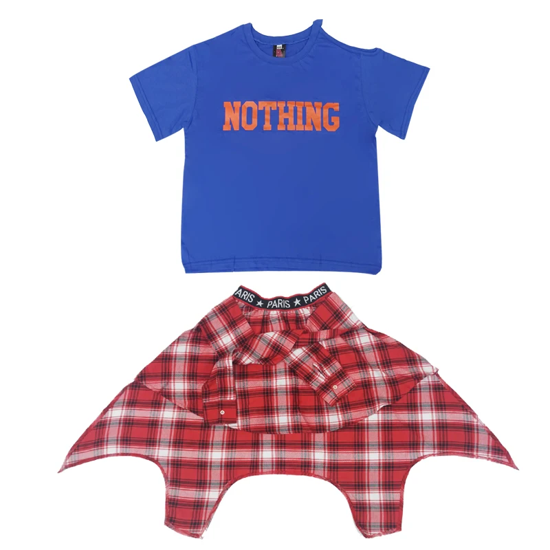 Костюмы для джазовых танцев девочек топ с открытыми плечами клетчатая юбка