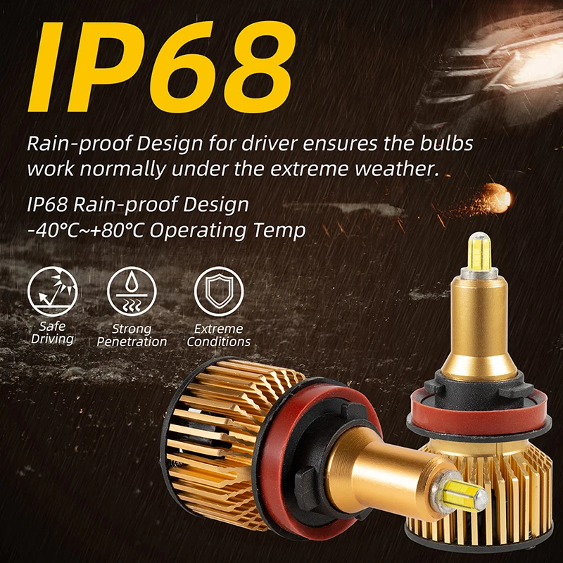 

2PCS 6-Side 360 3D CSP LED H8 H9 H11 Headlight Conversion Kit Bulbs High / Low Beam