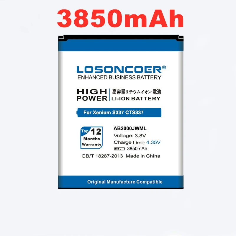 Аккумулятор LOSONCOER для телефона Philips Xenium CTS337 S337 S316T S316 3850 мАч 100%