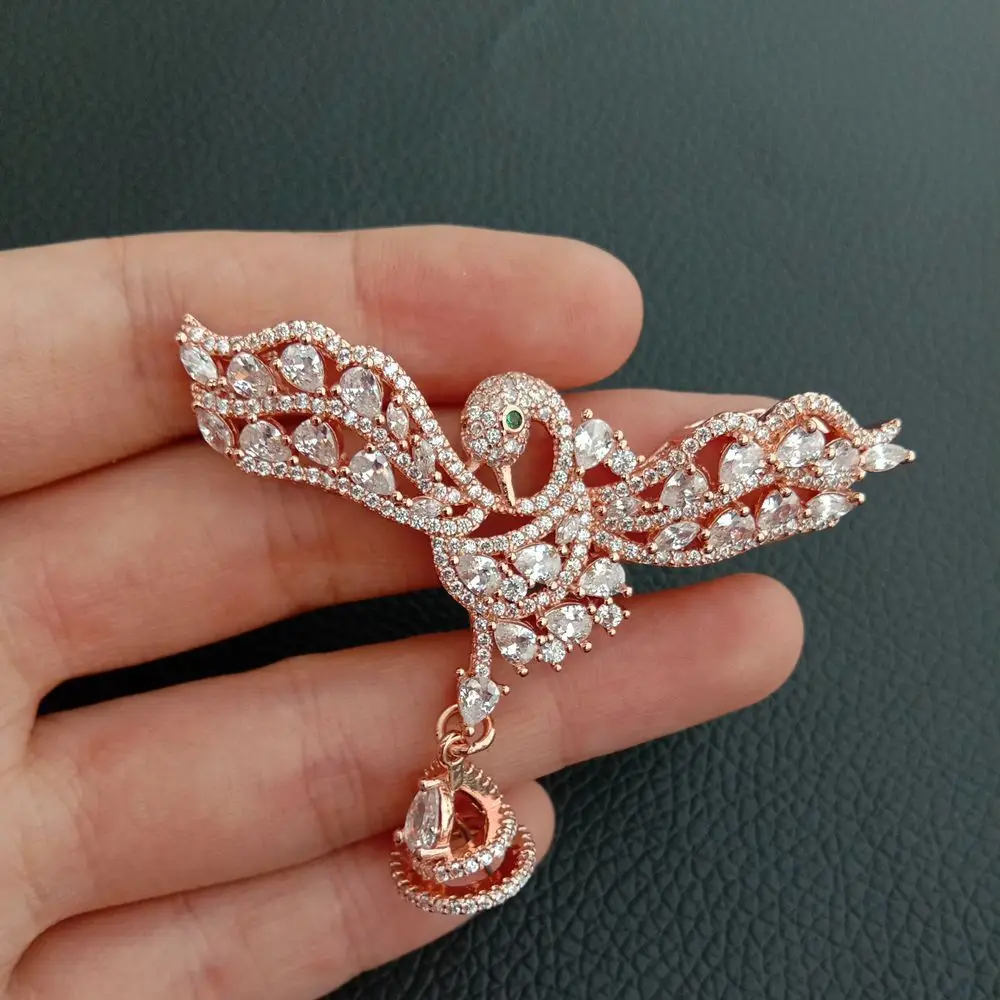 

2pcs 43x58mm gold plated Cz micro bird shape Tassel pendant DIY Jewelry Findings