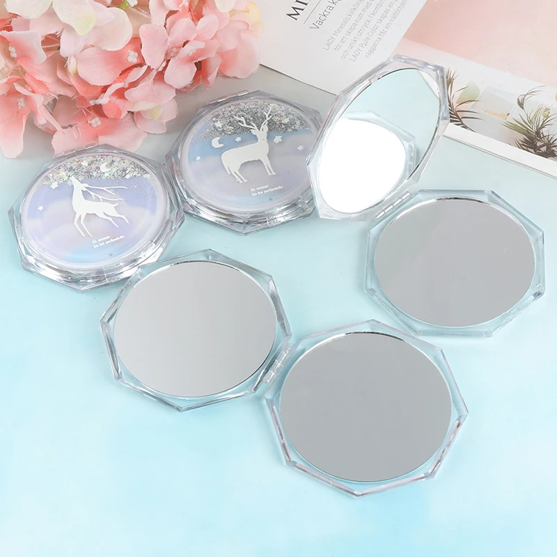 Портативное двухстороннее складное мини зеркало для макияжа с струящимся