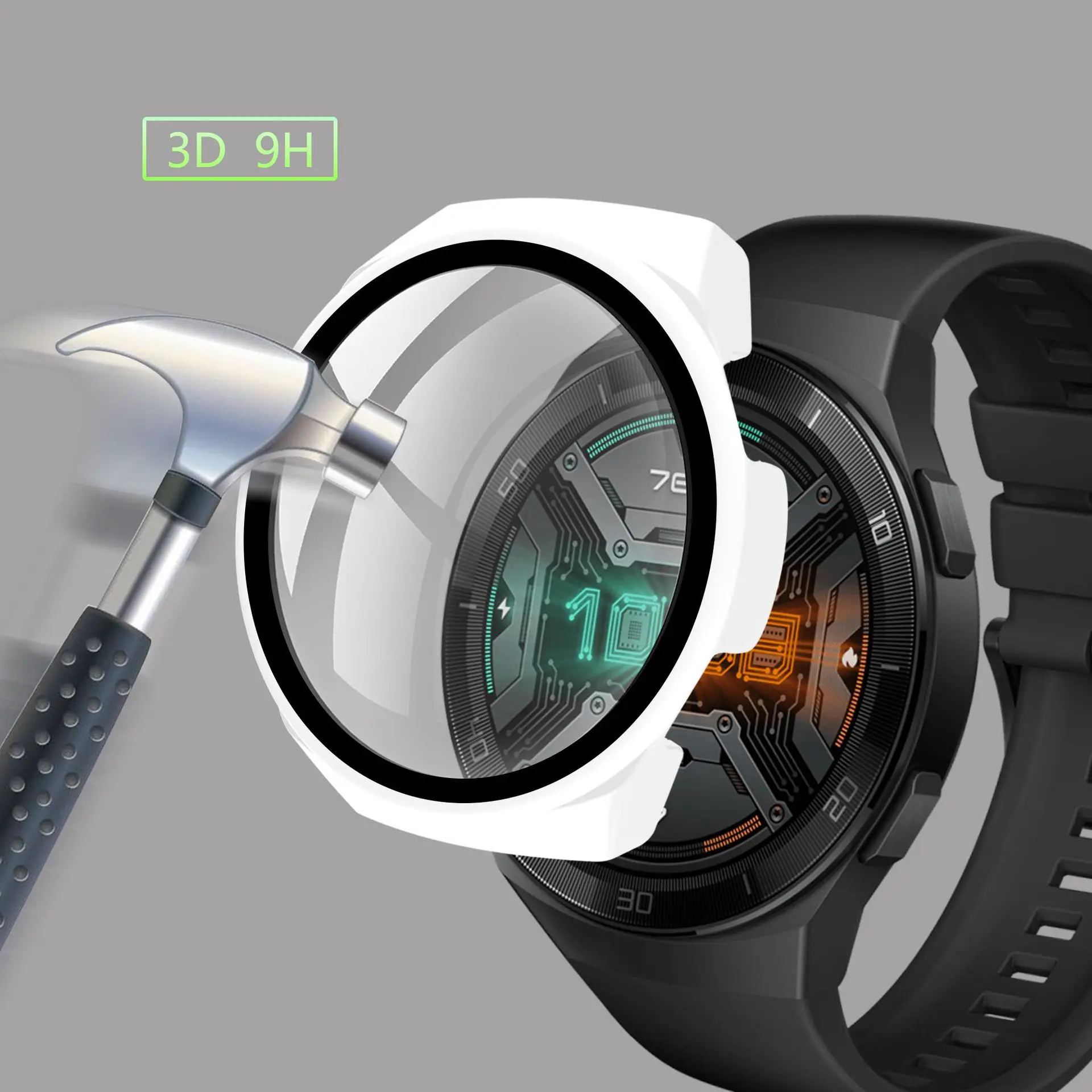 Защитное стекло и чехол для huawei watch GT2 2e закаленное с полным покрытием экрана 46 мм