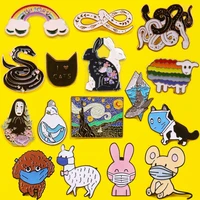 anime badges on backpack van gogh badge pins funny enamel pins jewelry cartoon masked animal badges for clothes lgbtaccessories