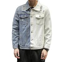 men streetwear jeans jackets fashion hip hop male casual slim fit denim coat outerwear plus size stitching jeans jacket 5xl