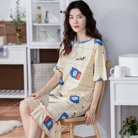 new short sleeve pajamas womens cartoon printed cotton thin nightdress womens cute girl loose home wear