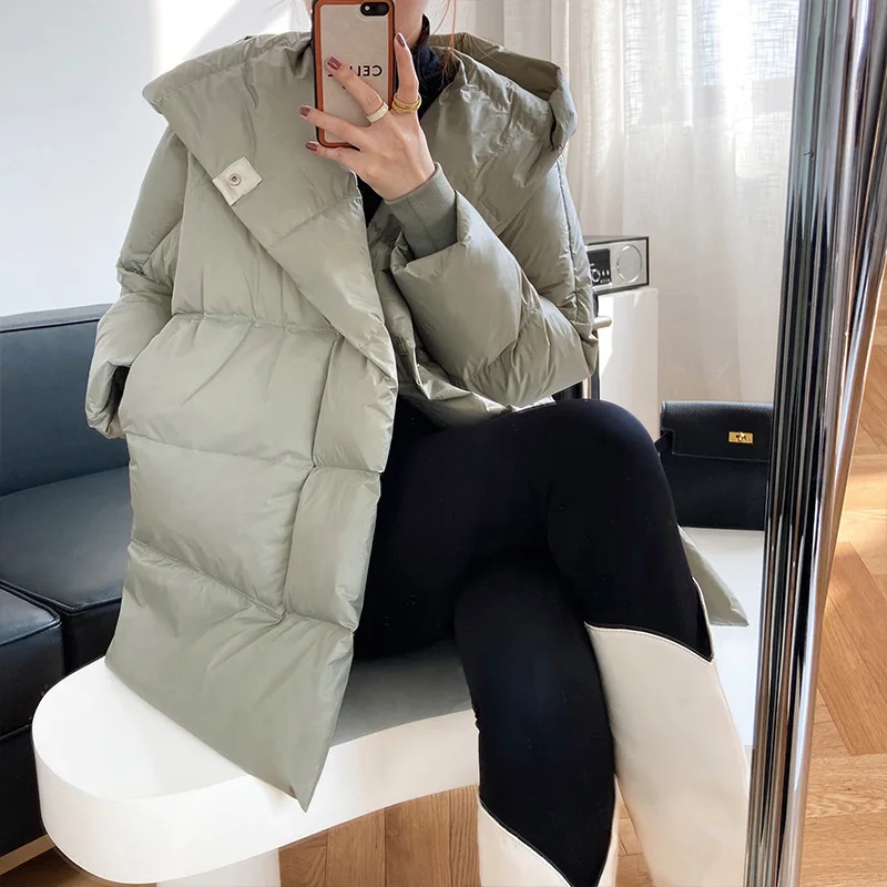 

Down jacket loose hooded white duck down jacket female autumn and winter new Korean fluffy warm jacket