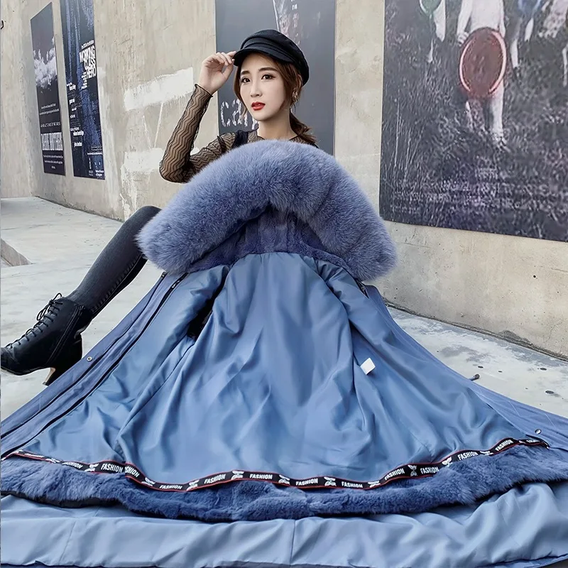 

Новинка Осень-зима 2020 парка с воротником из лисьего меха пальто со съемной подкладкой из кроличьего меха женское меховое пальто средней длины