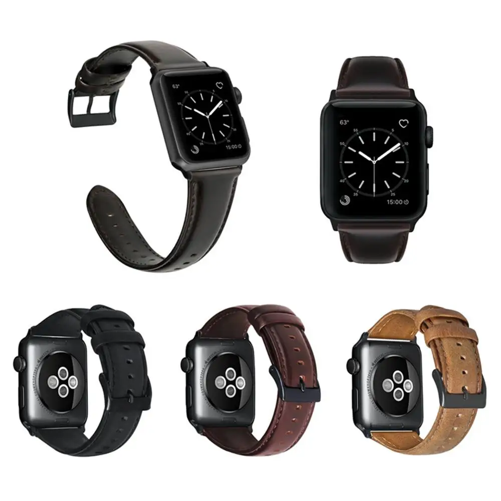 Кожаный ремешок для Apple Watch 4 3 2 1 42 38 мм черный коричневый iWatch 5 40 44 мм|Ремешки часов|