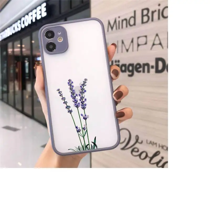 

Simple Lavender Purple Flowers Phone Cases Matte transparent For Gray iPhone 12 Mini 11 Pro XR XS Max 7 8 Plus X Back Cover