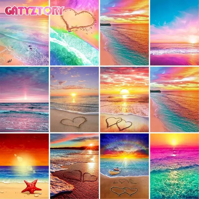 

GATYZTORY Diy Painting By Numbers Beach Landscape 60x75cm Paint By Numbers On Canvas Scenery Picture By Numbers Home Decor