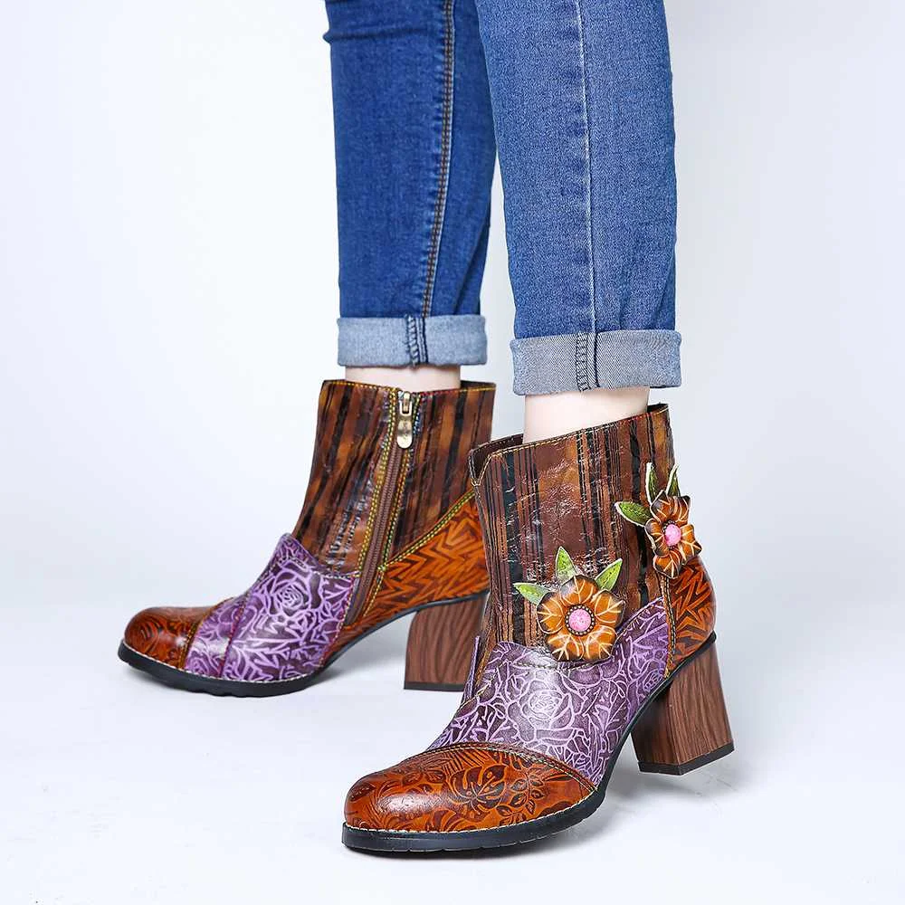 SOCOFY/ботинки с тиснением в стиле ретро женская обувь из натуральной кожи