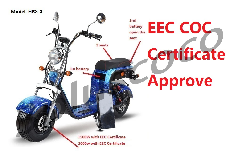 Современная мода для езды на автомобиле EEC Citycoco 2000 Вт Европа склад 2 батареи 20AH нескладной Прокат Citycoco