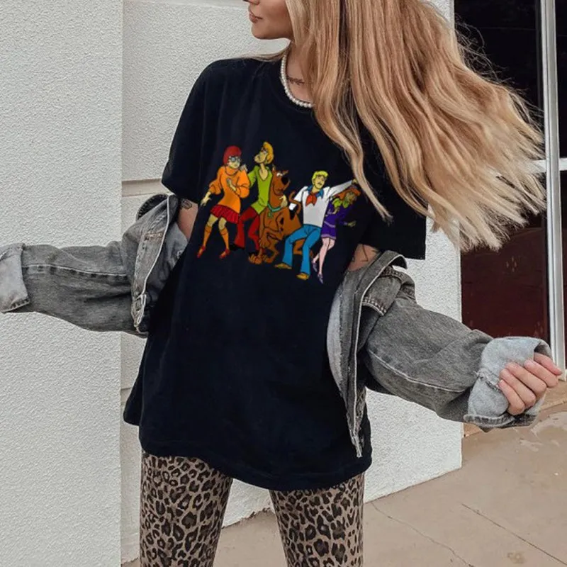 

Cartoon Print Brand Design Vintage White Woman Tshirts O Neck Short Sleeve Fashion Kawaii Clothes Summer Oversized T Shirt Tops