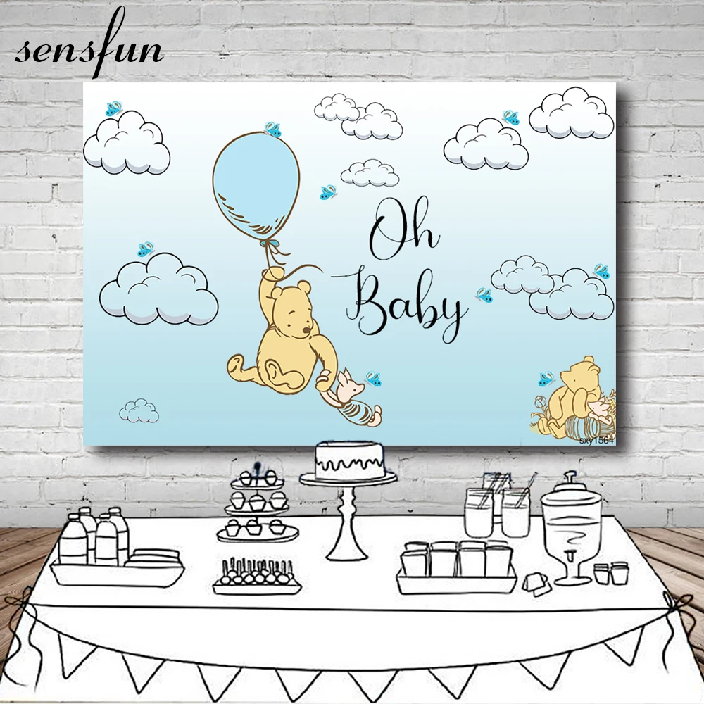 Sensfun небесно-голубые облака воздушный шар медведь детский душ фон для фотостудии