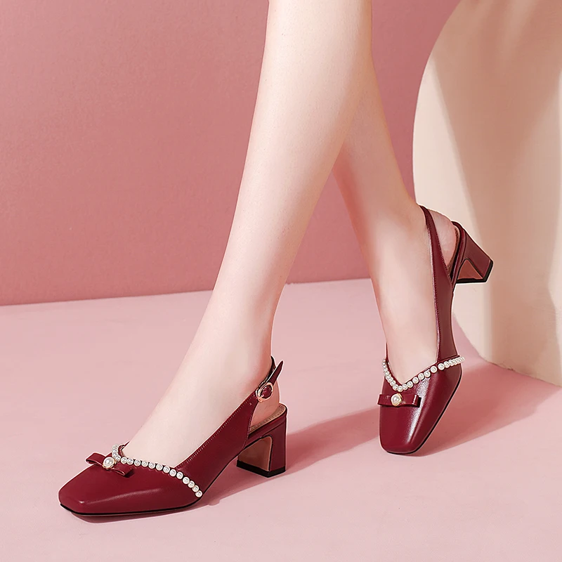 

SKLFGXZY Summer New Product Women Sandals Beads Fashion Genuine Leather Women's Shoes Cowhide High-heeled Sandals