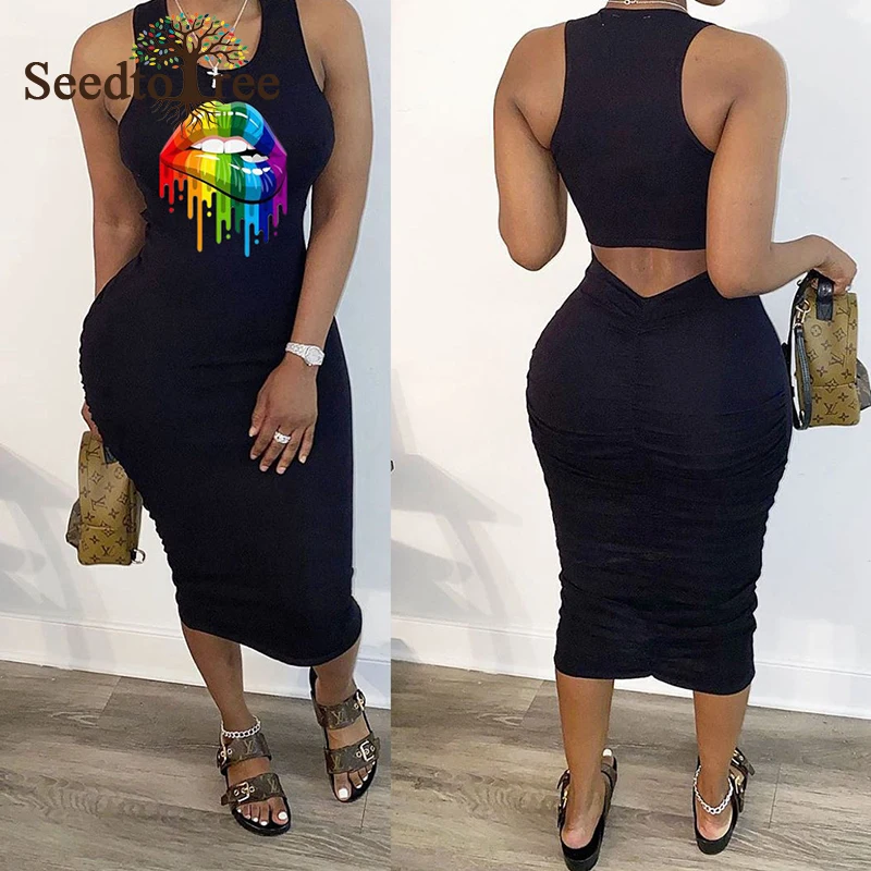 Женское облегающее плиссированное платье миди без рукавов летние облегающие