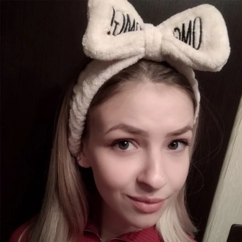 Новые OMG буквы коралловый флис мыть лицо повязки для волос для женщин милый мягкий бант девушки повязки, резинки для волос аксессуары для волос в виде тюрбана