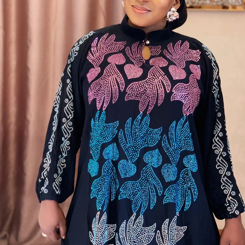 

Plus Size African Dresses for Women Muslim Diamond Dress Islamic Clothing Roupa Africana Feminina Arab Robe Musulman De Mode