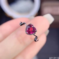 fine jewelry 925 sterling silver inlaid with natural gemstone luxury trendy heart ladys ol style pyrope garnet ring support det
