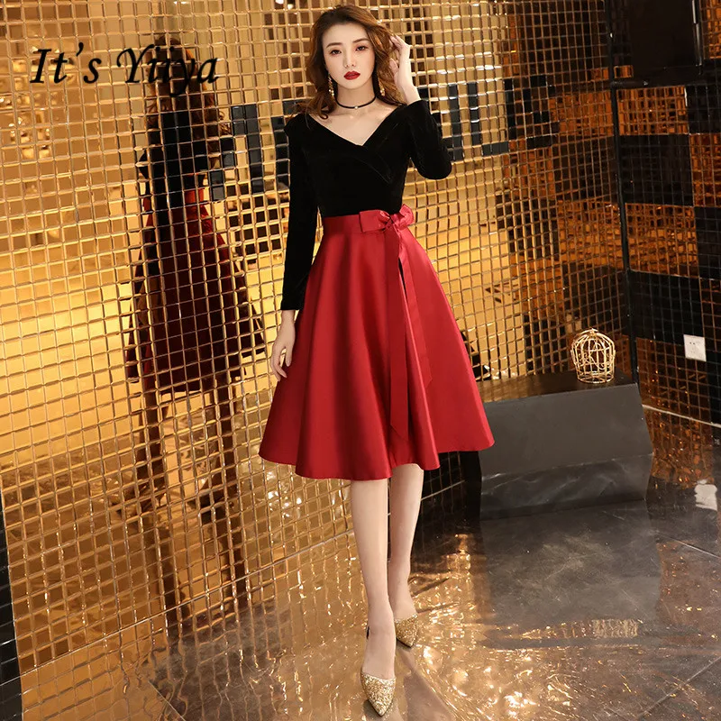 Женское платье с длинным рукавом It's Yiiya бордовое вечерние нее Платье До Колена С