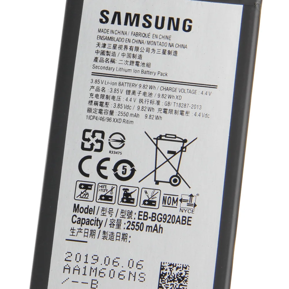 Оригинальный аккумулятор для SAMSUNG Galaxy S6 G9200 G920F G920I G920 G920A G9208 G9209 G920V G920T G920P EB-BG920ABE