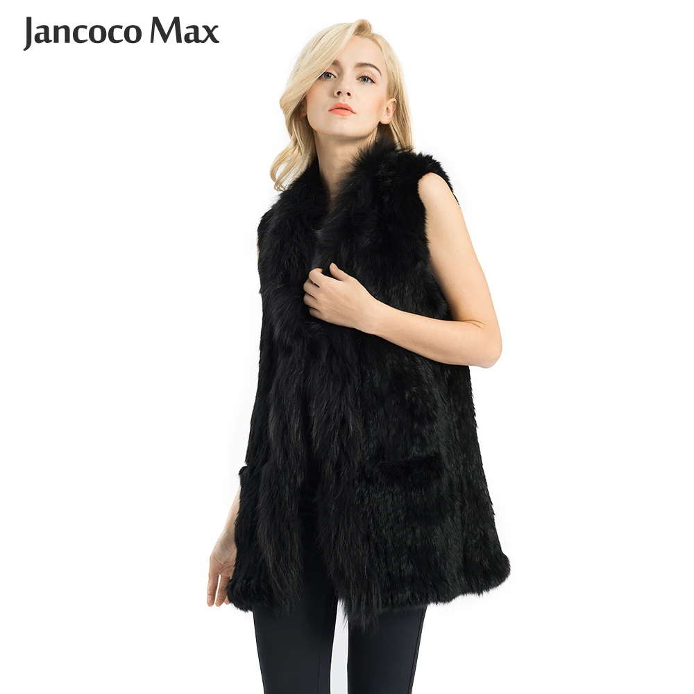

Jancoco Max New Style Real Rabbit Fur Gilet With Pocket Women Winter Fashion Vest Waistcoat Wholesale / Retail S1549