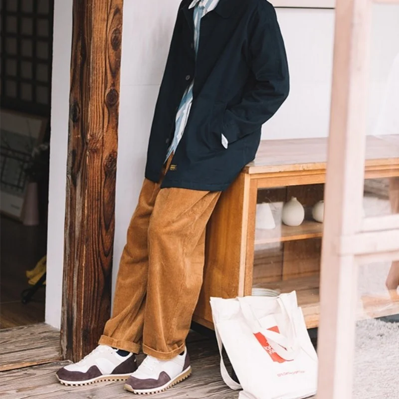 Винтажные осенние мужские вельветовые брюки с широкими штанинами повседневные