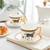 luxury coffee cup set bone china tea cups and saucer sets ceramic mugs fine porcelain wedding decoration drinkware free shippin