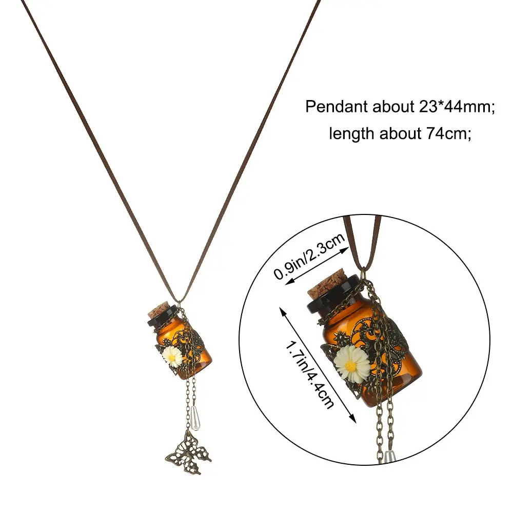 Ожерелье в стиле ретро с пробковой бутылочкой для желаний резной цветок Бабочка