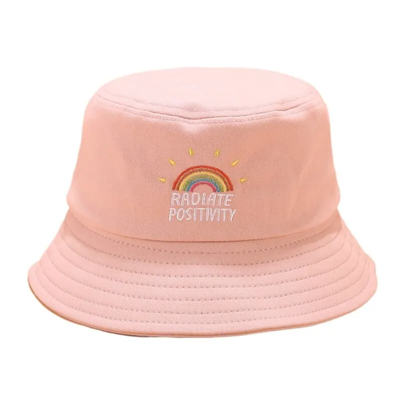 

Hats For Women Cute Rainbow Embroidered Fisherman Hat Collapsible Sun Hat Bucket Women Casual Bucket Hat 5 Colors